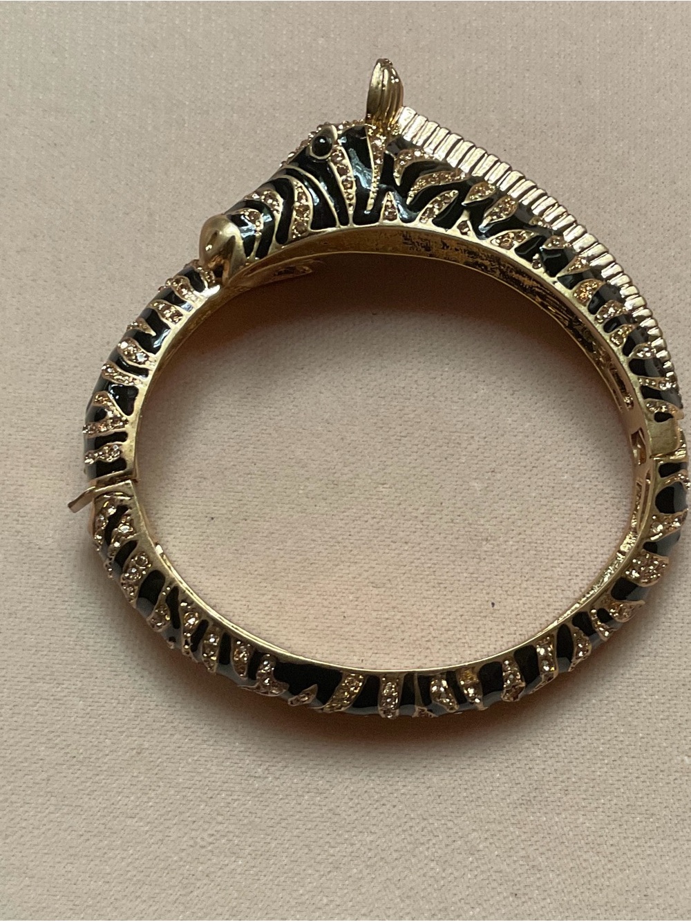 Gold Tone Zebra Bangle Bracelet in Black Enamel